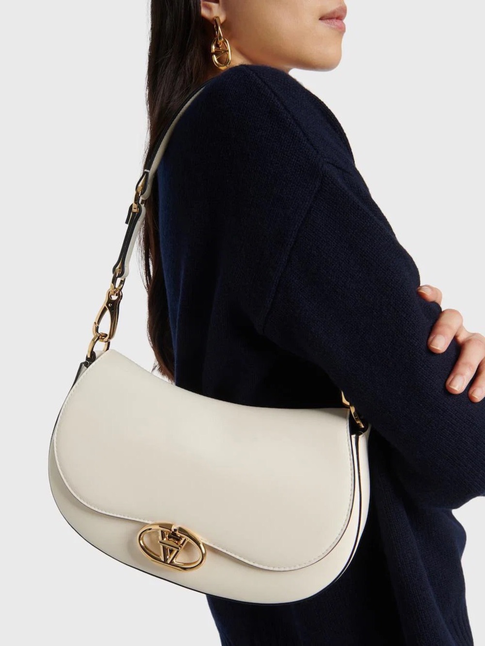 Valentino Cream Shoulder Bag with Gold Hardware